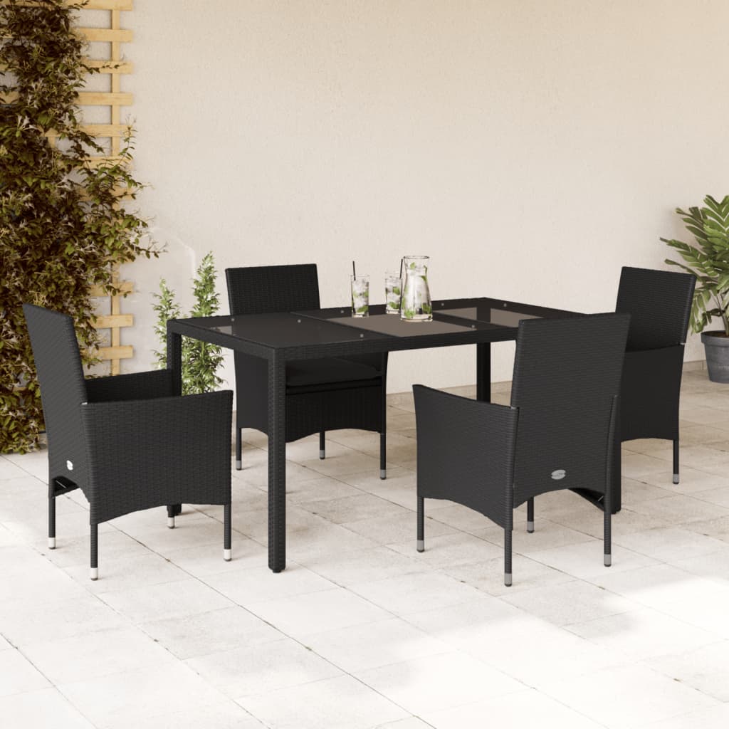 imagem de vidaXL 5 pcs conjunto jantar jardim c/ almofadões vime PE/vidro preto1