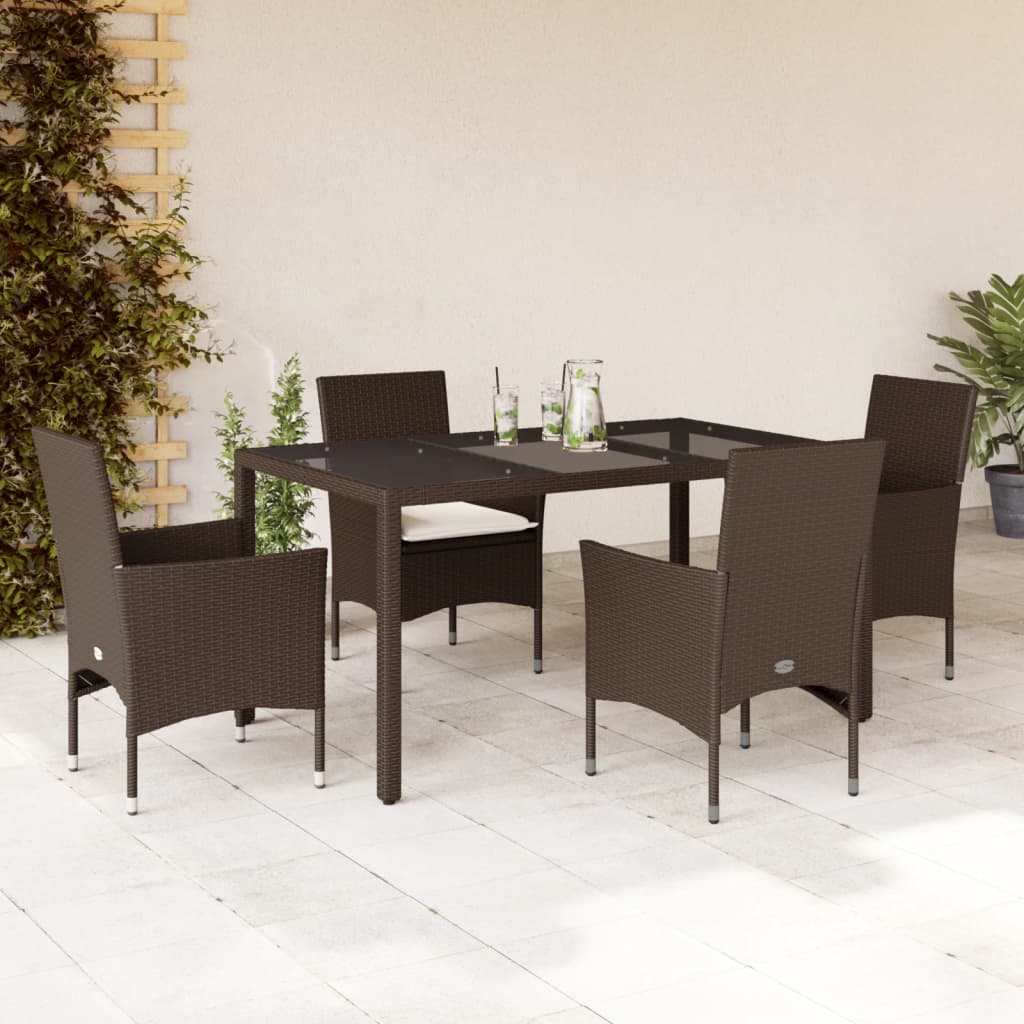 vidaXL 5-tlg. Garten-Essgruppe mit Kissen Braun Poly Rattan Glas