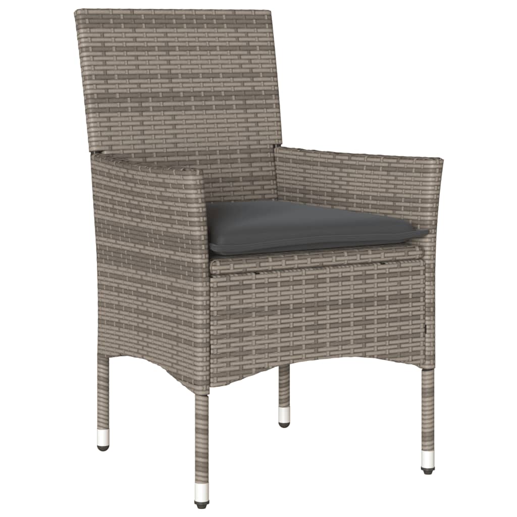 vidaXL 3-delige Tuinset met kussens poly rattan en glas grijs afbeelding
