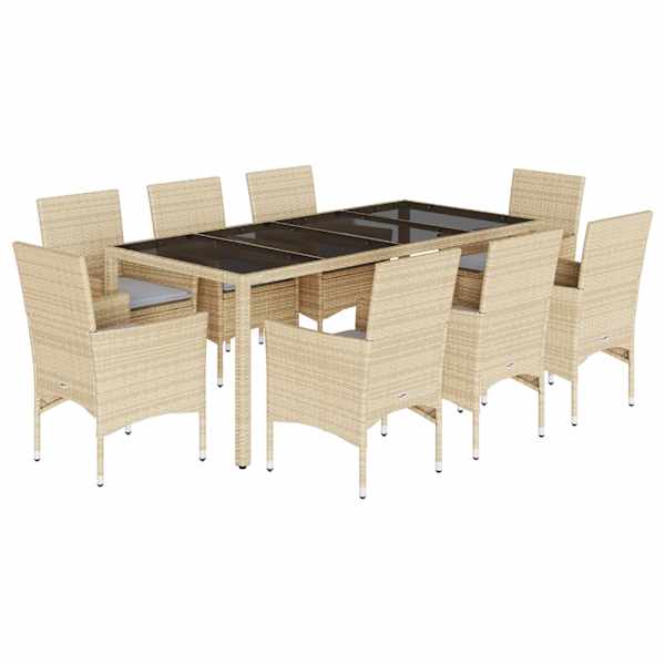 vidaXL 9-osaline aiam&ouml;&ouml;bli komplekt patjadega, beež, pol&uuml;rotang/klaas