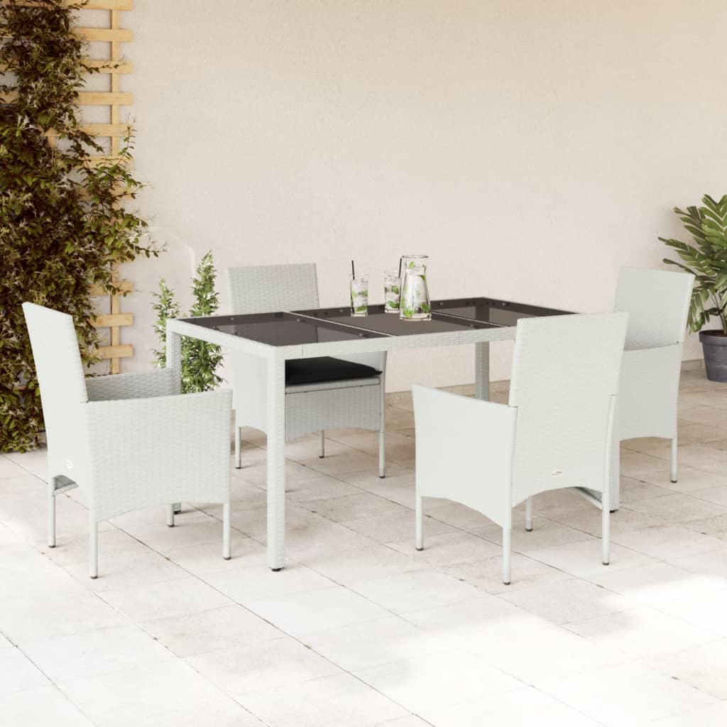 vidaXL Set mobilier de grădină cu perne 5 piese alb poliratan & sticlă