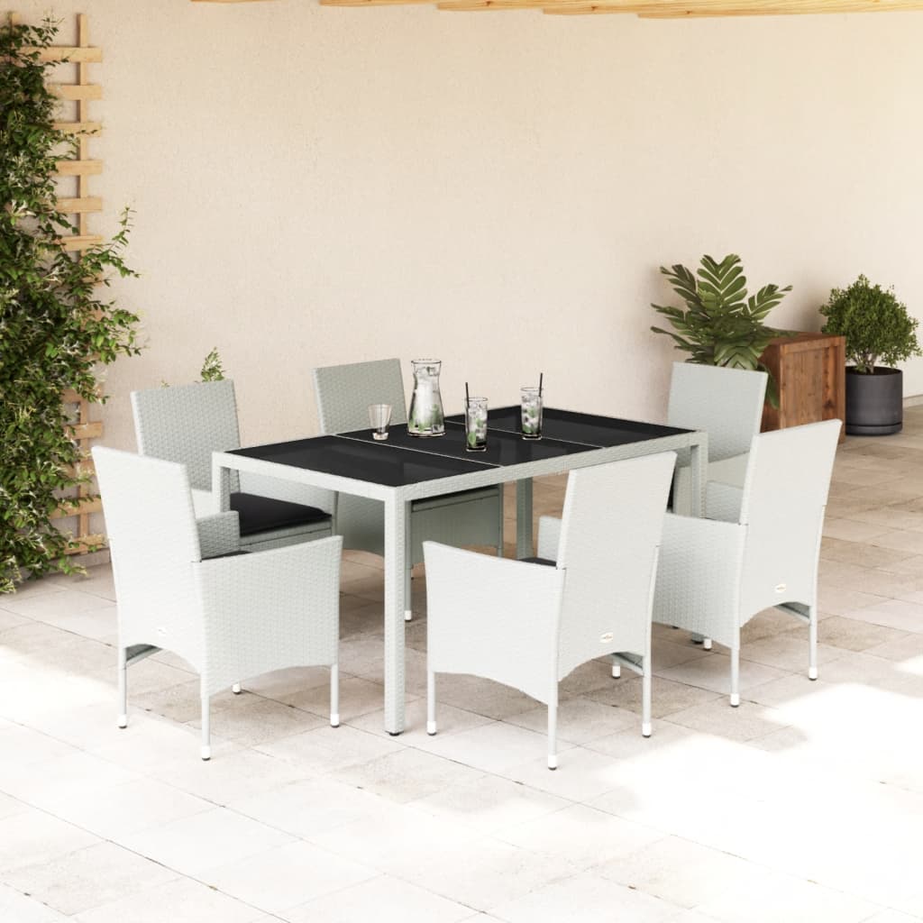 vidaXL Set mobilier de grădină cu perne 7 piese alb poliratan & sticlă