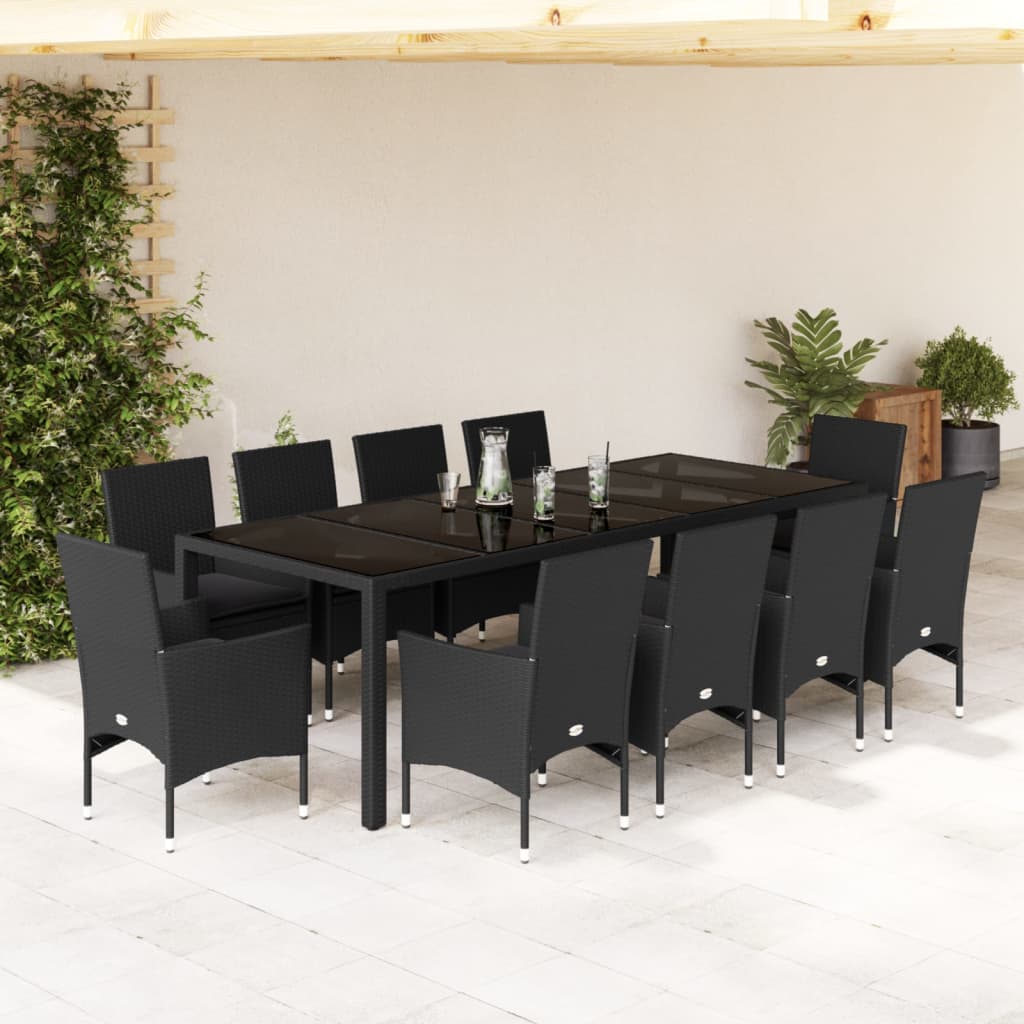 vidaXL Set mobilier de grădină cu perne 11piese negru poliratan&sticlă