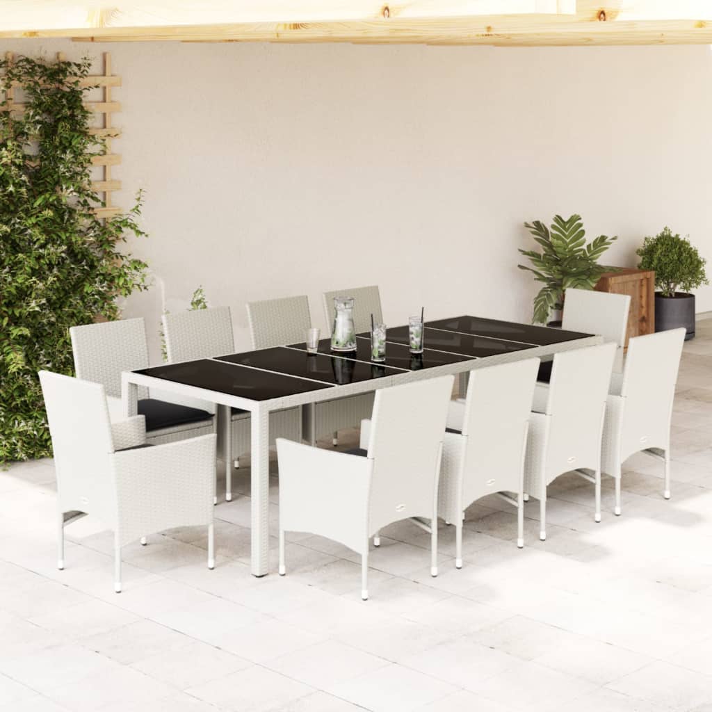 vidaXL Set mobilier de grădină cu perne 11 piese alb poliratan&sticlă