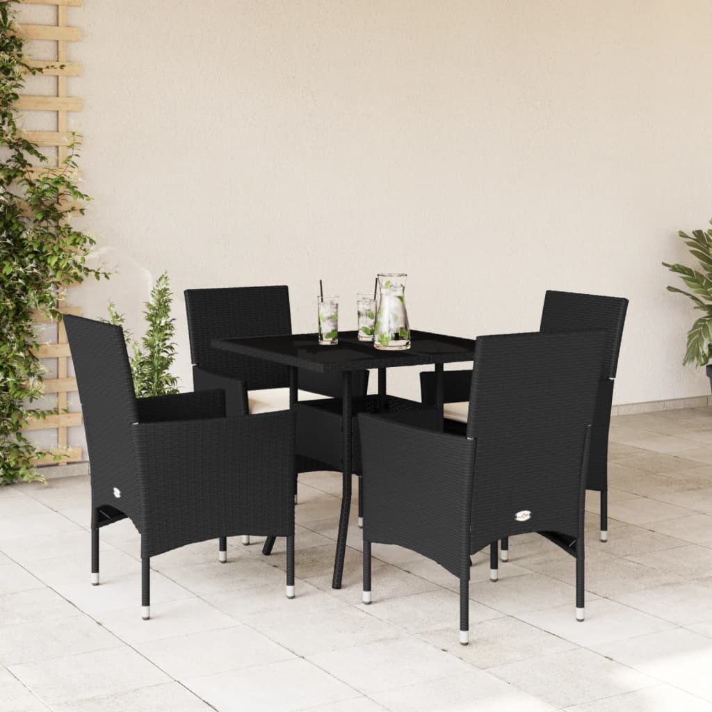 imagem de vidaXL 5 pcs conjunto jantar jardim c/ almofadões vime PE/vidro preto1