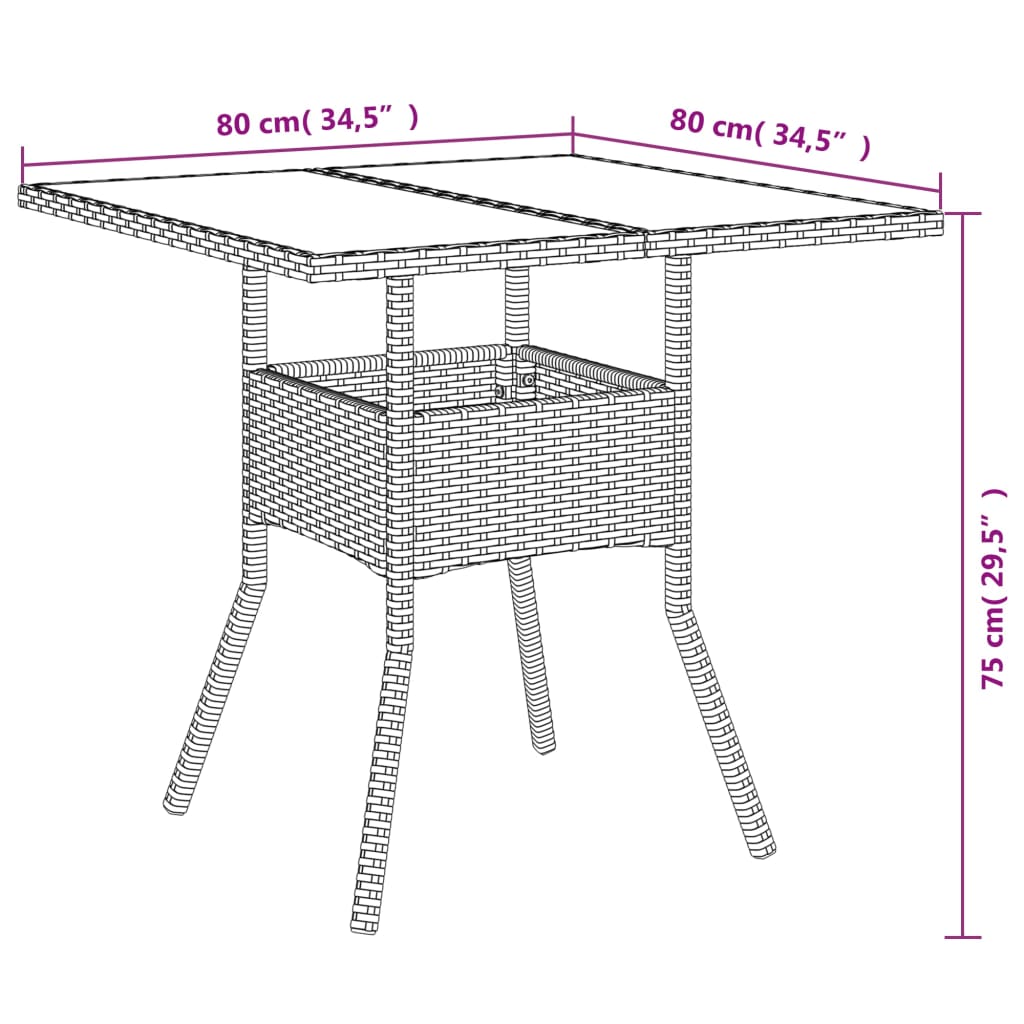 imagem de vidaXL 3pcs conjunto jantar jardim c/almofadões vime PE/vidro castanho10