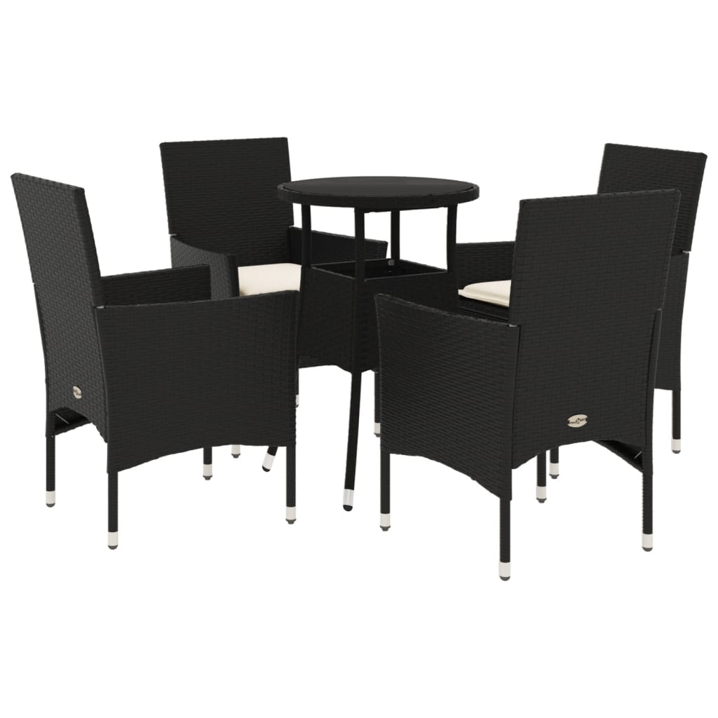 Thumbnail - vidaXL 5-tlg. Garten-Essgruppe mit Kissen Schwarz Poly Rattan und Glas