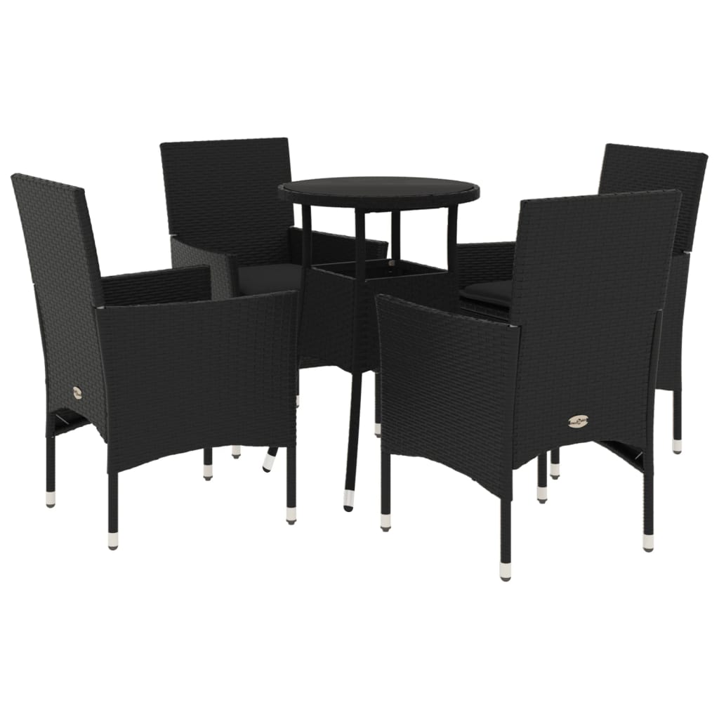 vidaXL Set mobilier de grădină cu perne 5 piese negru poliratan&sticlă