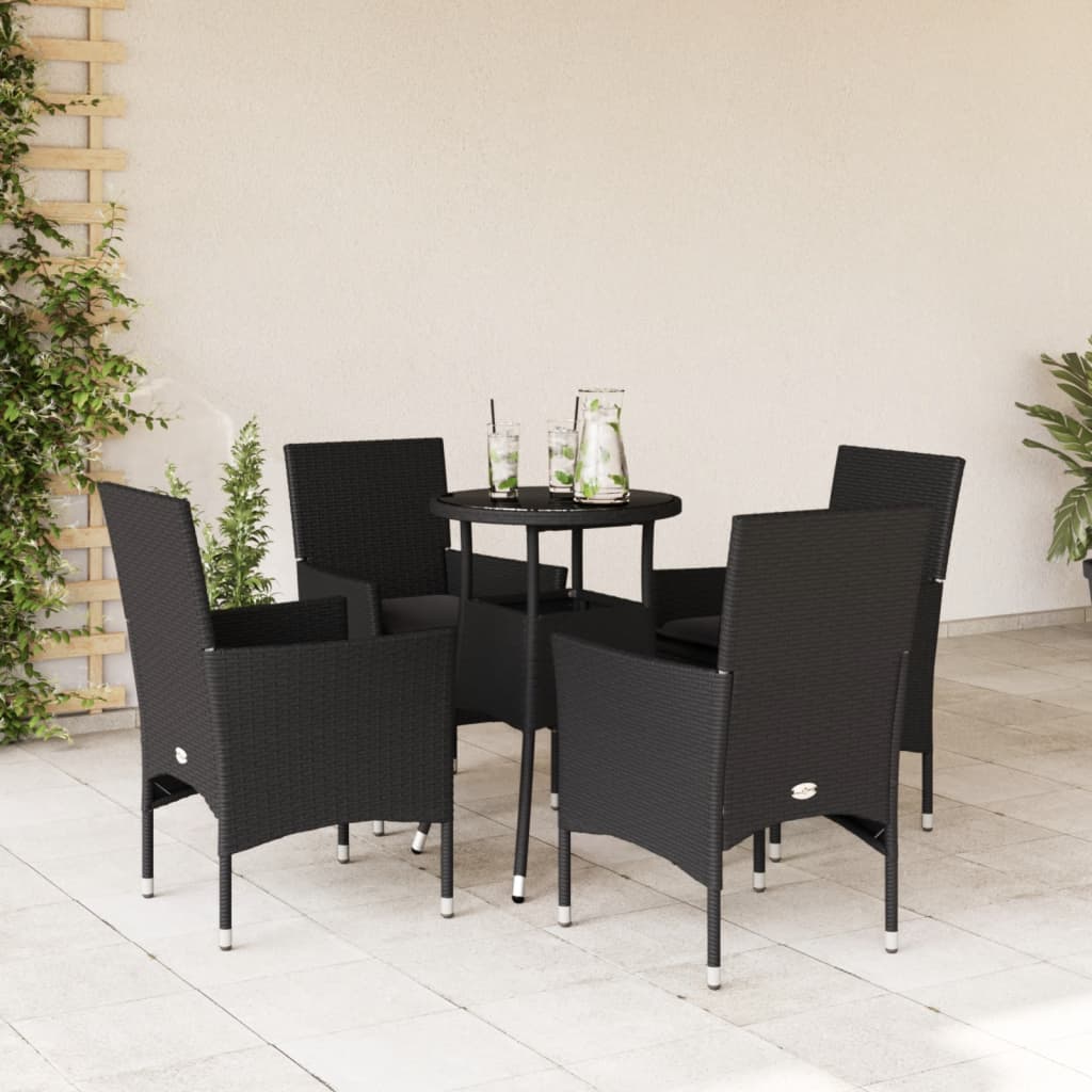 imagem de vidaXL 5 pcs conjunto jantar jardim c/ almofadões vime PE/vidro preto1