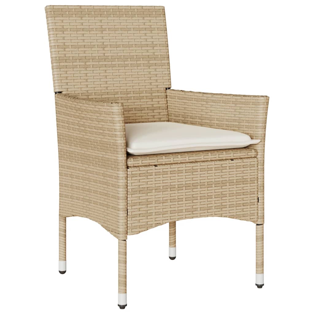 vidaXL 5-delige Tuinset met kussens poly rattan en glas beige afbeelding