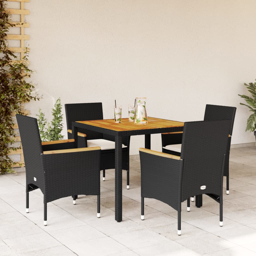 imagem de vidaXL 5 pcs conjunto jantar jardim c/ almofadões vime PE/acácia preto1