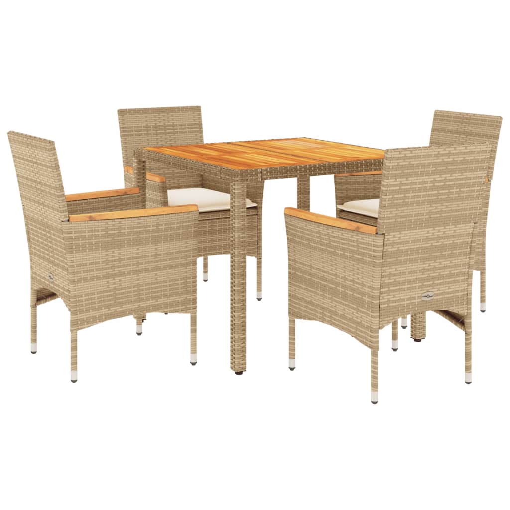 Thumbnail - vidaXL 5-tlg. Garten-Essgruppe mit Kissen Beige Poly Rattan Akazie