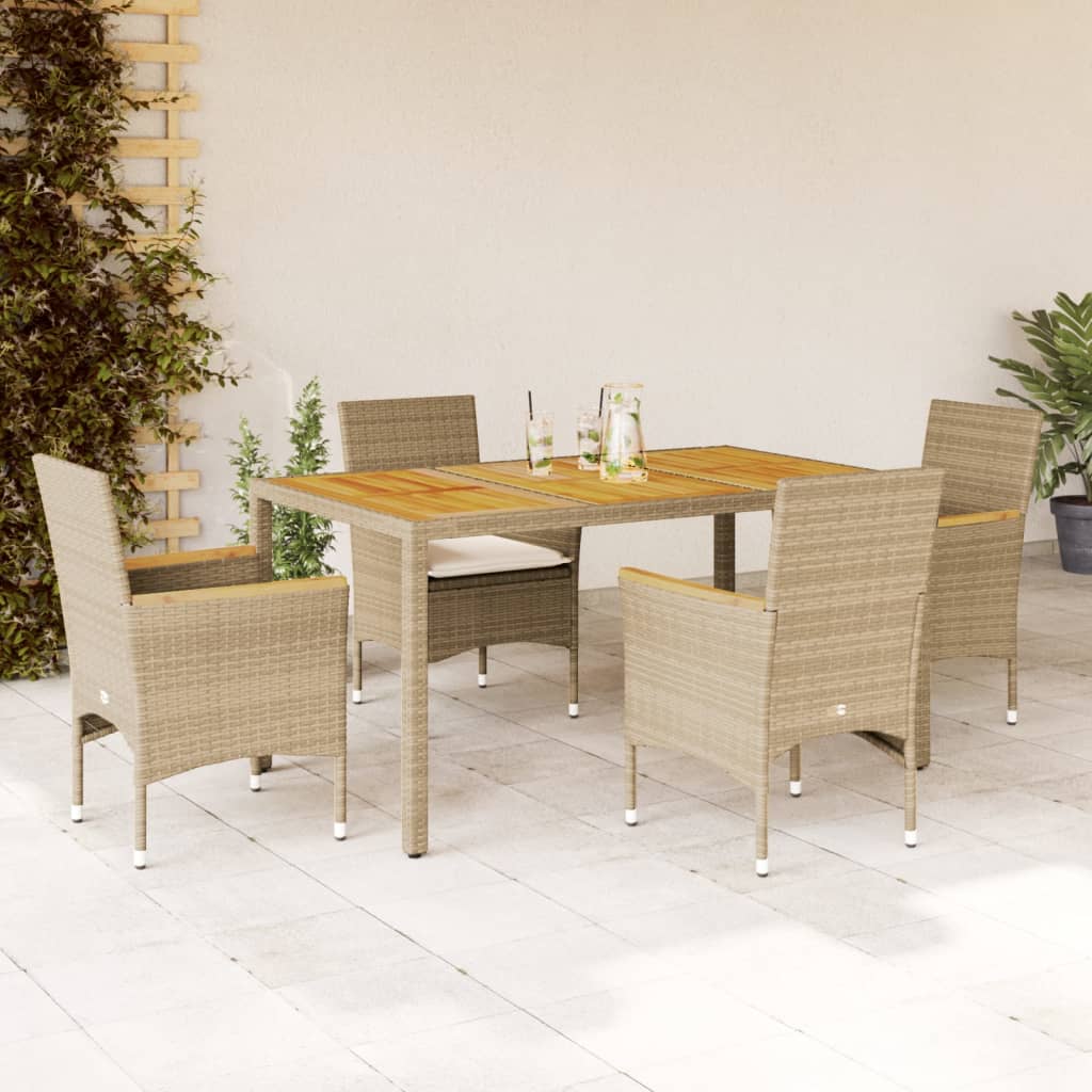 vidaXL 5-tlg. Garten-Essgruppe mit Kissen Beige Poly Rattan Akazie