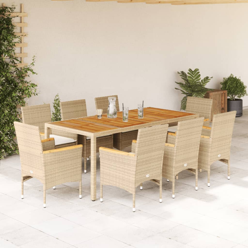 vidaXL Set mobilier grădină cu perne 9 piese bej poliratan/lemn acacia