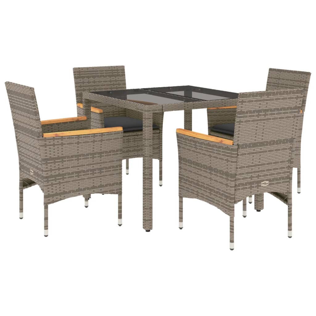 Thumbnail - vidaXL 5-tlg. Garten-Essgruppe mit Kissen Grau Poly Rattan und Glas