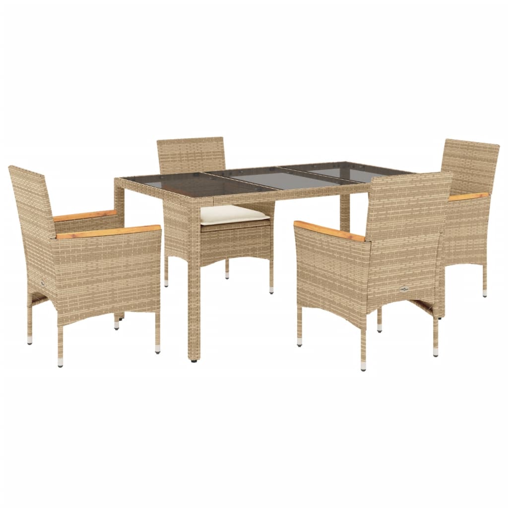 Thumbnail - vidaXL 5-tlg. Garten-Essgruppe mit Kissen Beige Poly Rattan und Glas