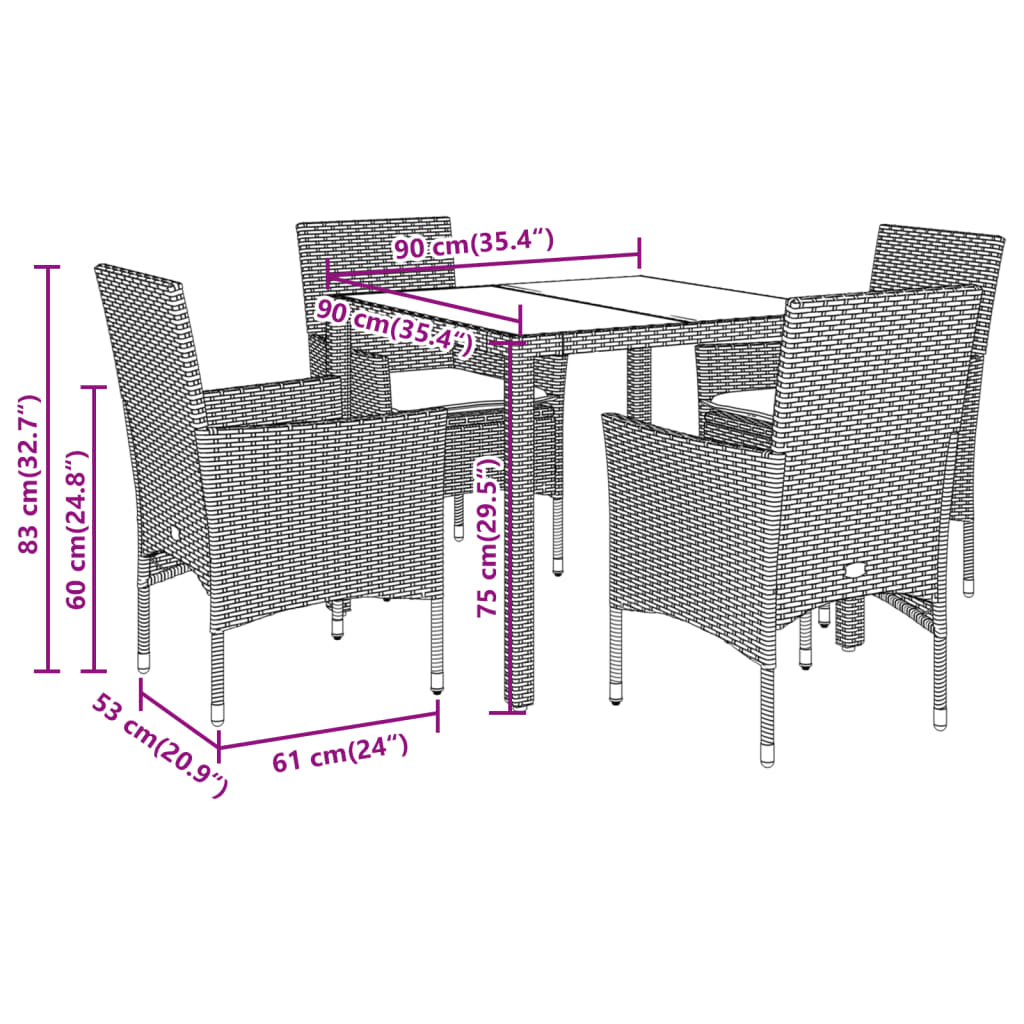 imagem de vidaXL 5 pcs conjunto jantar jardim c/ almofadões vime PE/acácia preto8