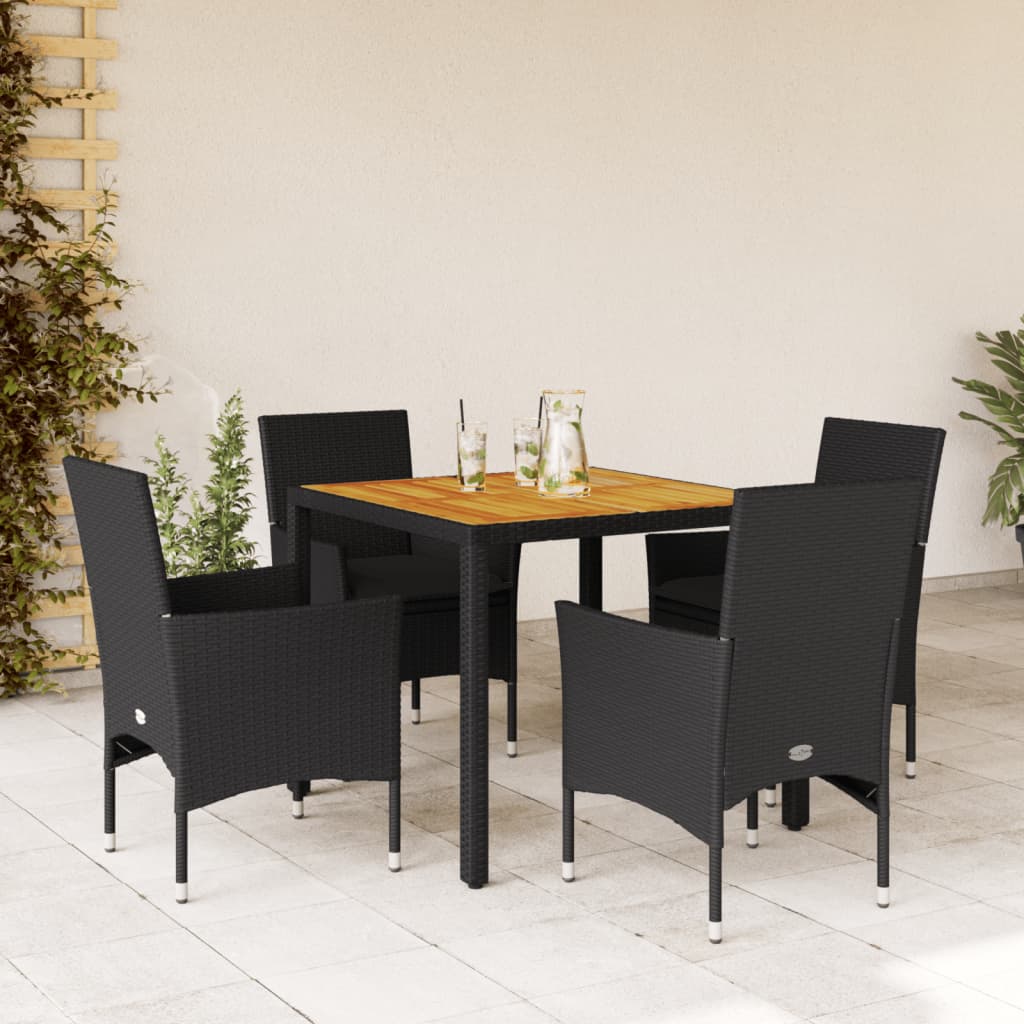 imagem de vidaXL 5 pcs conjunto jantar jardim c/ almofadões vime PE/acácia preto1