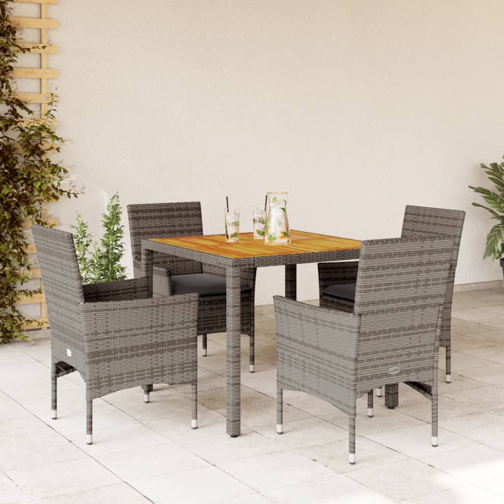 vidaXL 5-tlg. Garten-Essgruppe mit Kissen Grau Poly Rattan Akazie