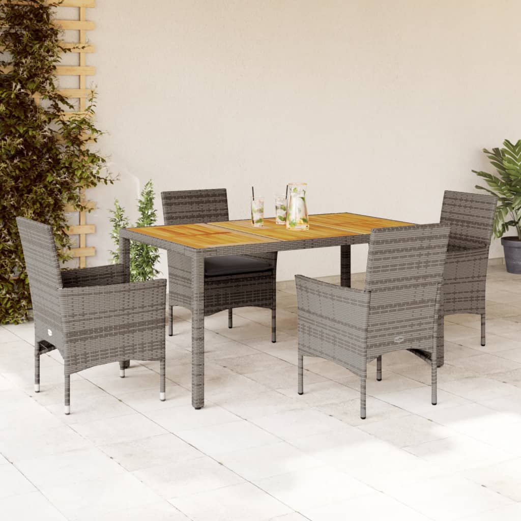 vidaXL 5-tlg. Garten-Essgruppe mit Kissen Grau Poly Rattan Akazie