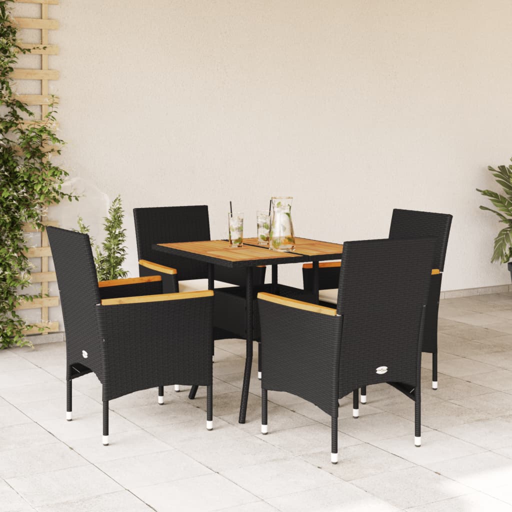 imagem de vidaXL 5 pcs conjunto jantar jardim c/ almofadões vime PE/acácia preto1