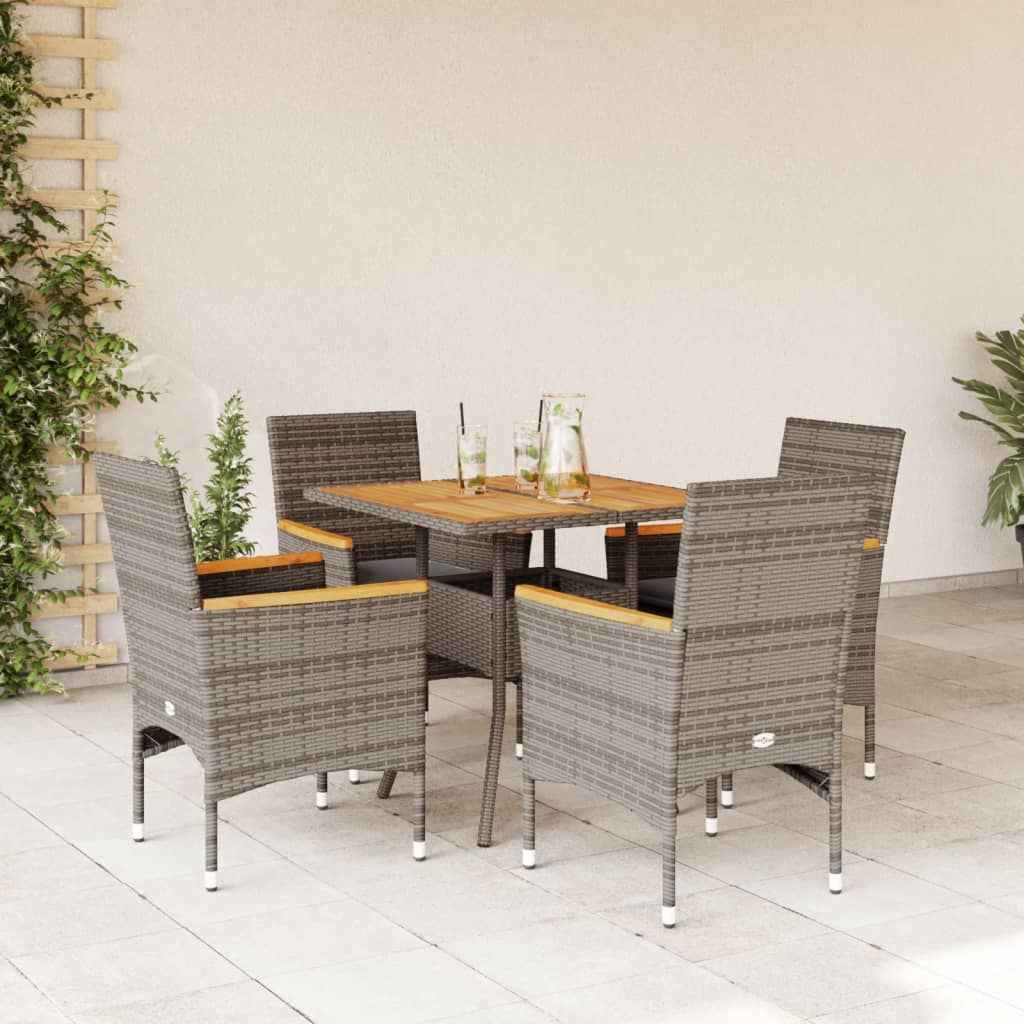 vidaXL 5-tlg. Garten-Essgruppe mit Kissen Grau Poly Rattan Akazie