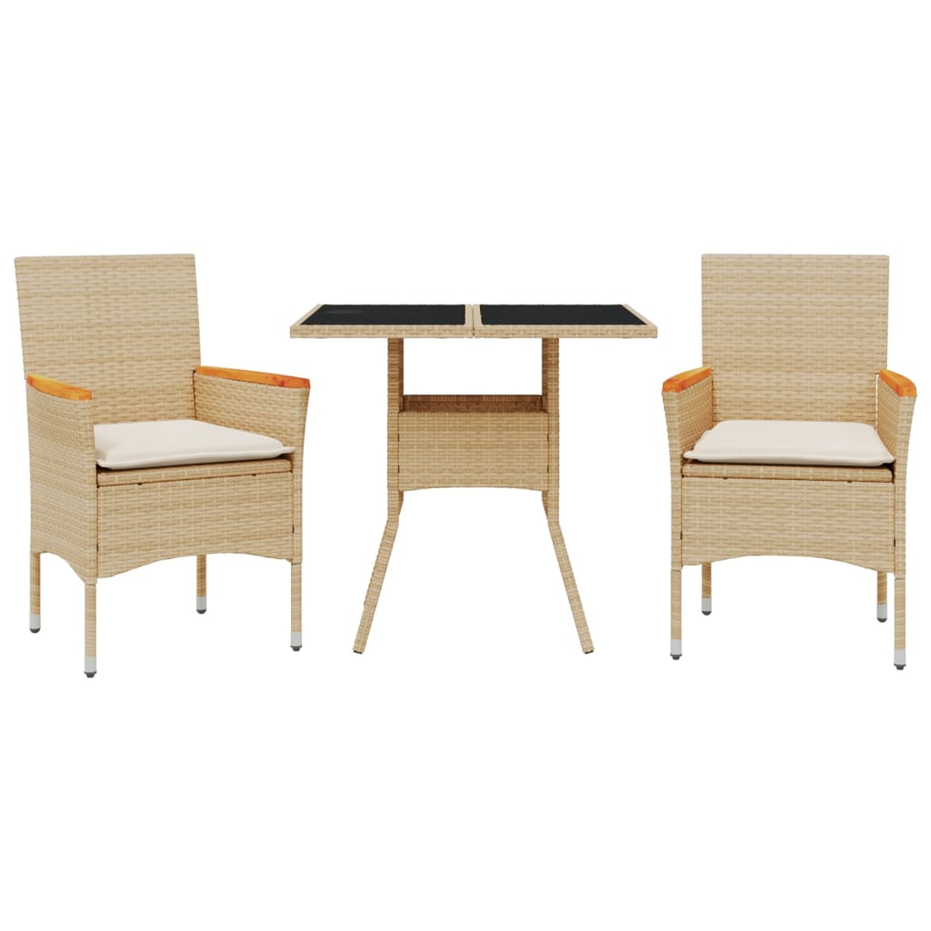 Thumbnail - vidaXL 3-tlg. Garten-Essgruppe mit Kissen Beige Poly Rattan und Glas