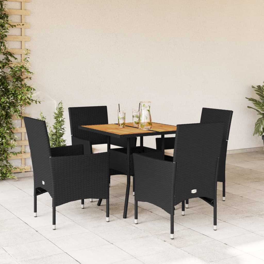 imagem de vidaXL 5 pcs conjunto jantar jardim c/ almofadões vime PE/acácia preto2