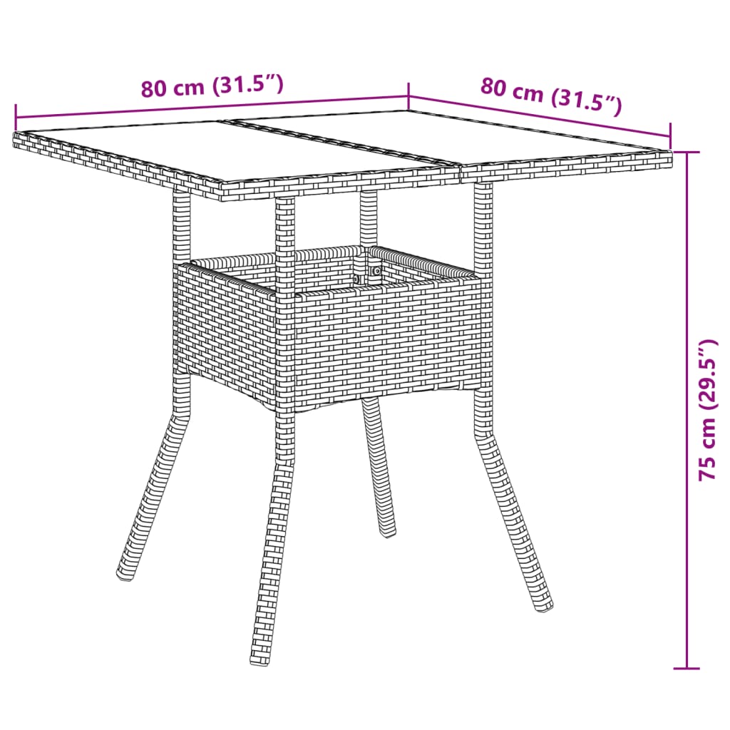 imagem de vidaXL 3 pcs conjunto jantar jardim c/ almofadões vime PE/acácia preto10