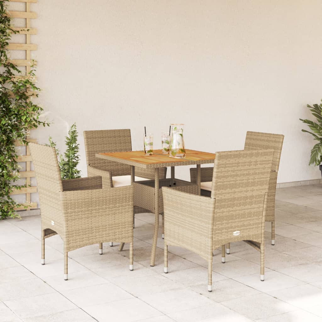 vidaXL 5-tlg. Garten-Essgruppe mit Kissen Beige Poly Rattan Akazie