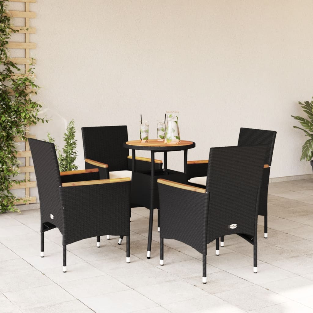 imagem de vidaXL 5 pcs conjunto jantar jardim c/ almofadões vime PE/acácia preto1