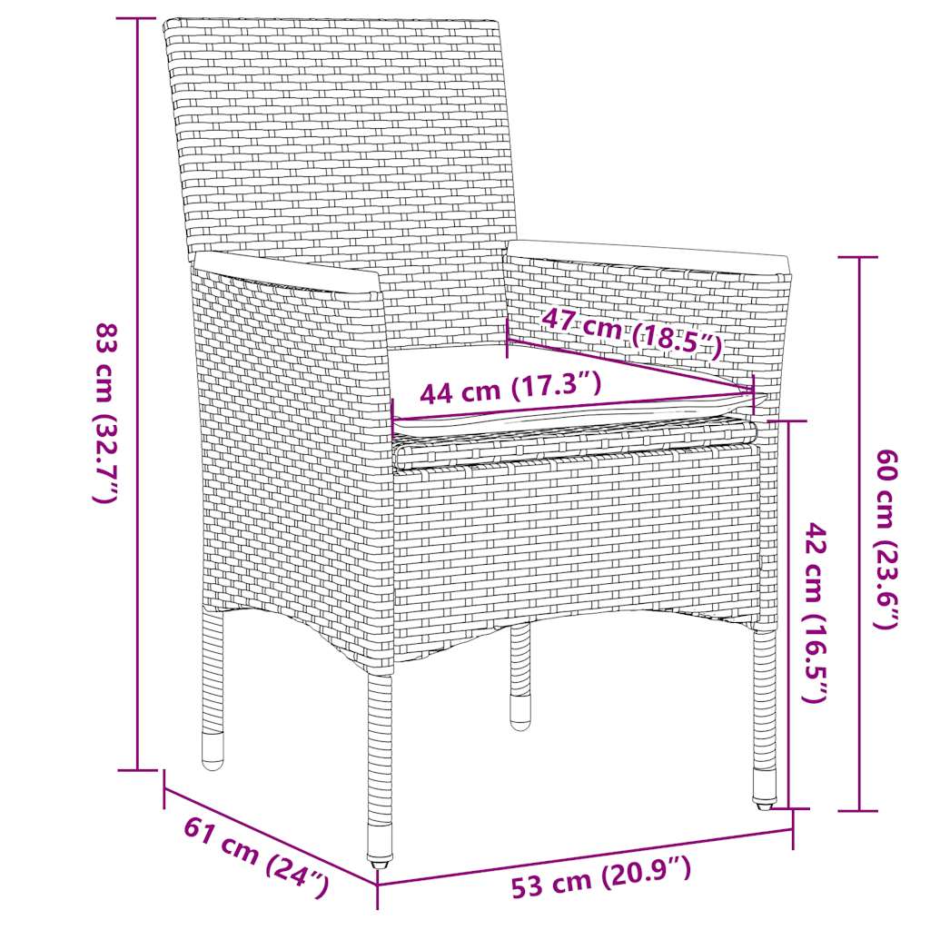 imagem de vidaXL 5 pcs conjunto jantar jardim c/ almofadões vime PE/acácia cinza9