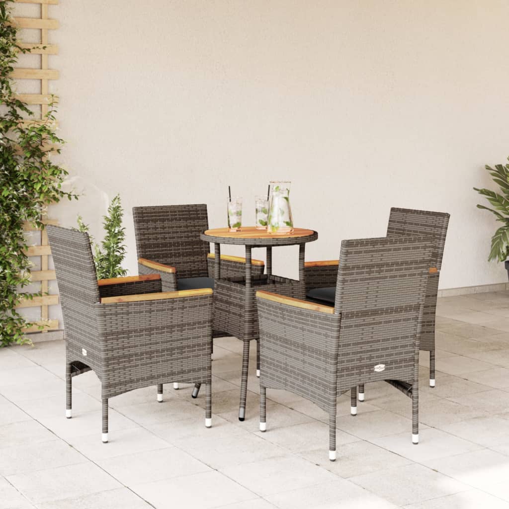 vidaXL 5-tlg. Garten-Essgruppe mit Kissen Grau Poly Rattan Akazie