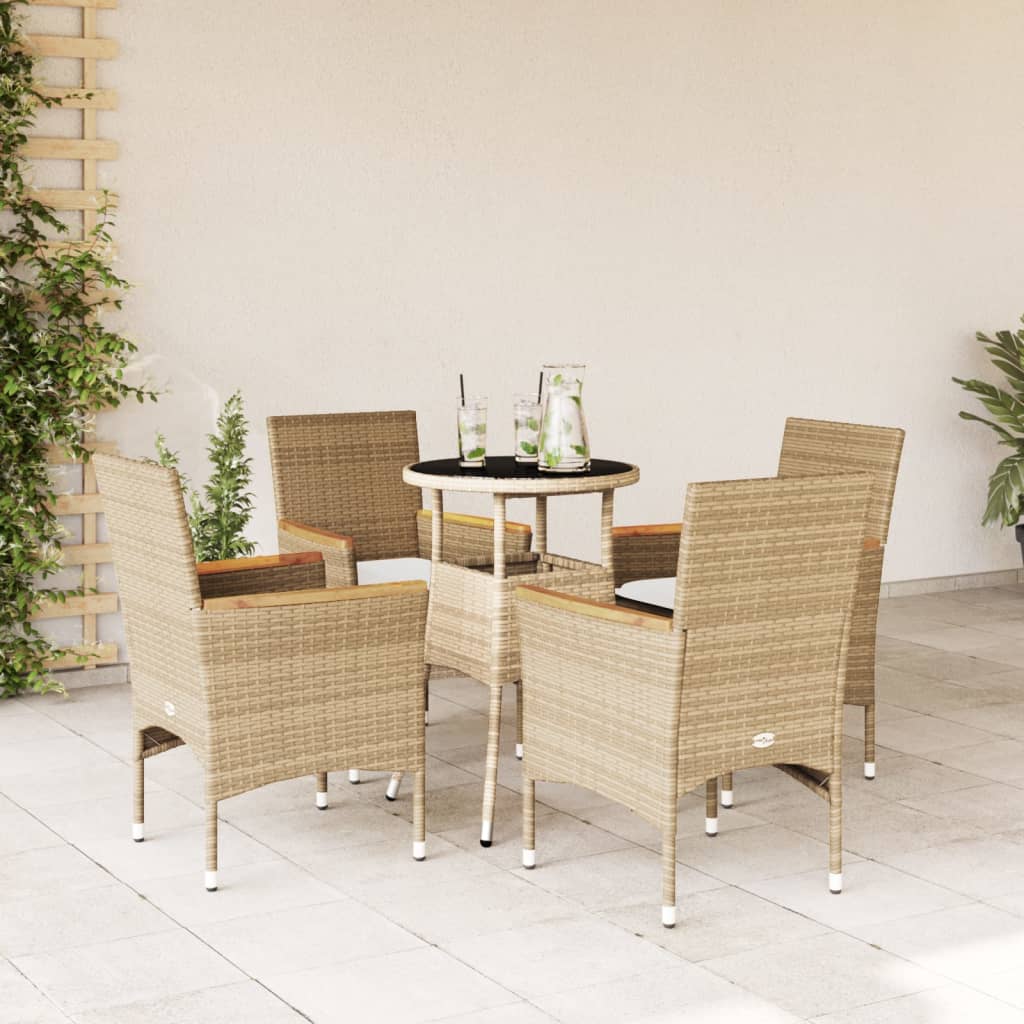 vidaXL 5-tlg. Garten-Essgruppe mit Kissen Beige Poly Rattan und Glas