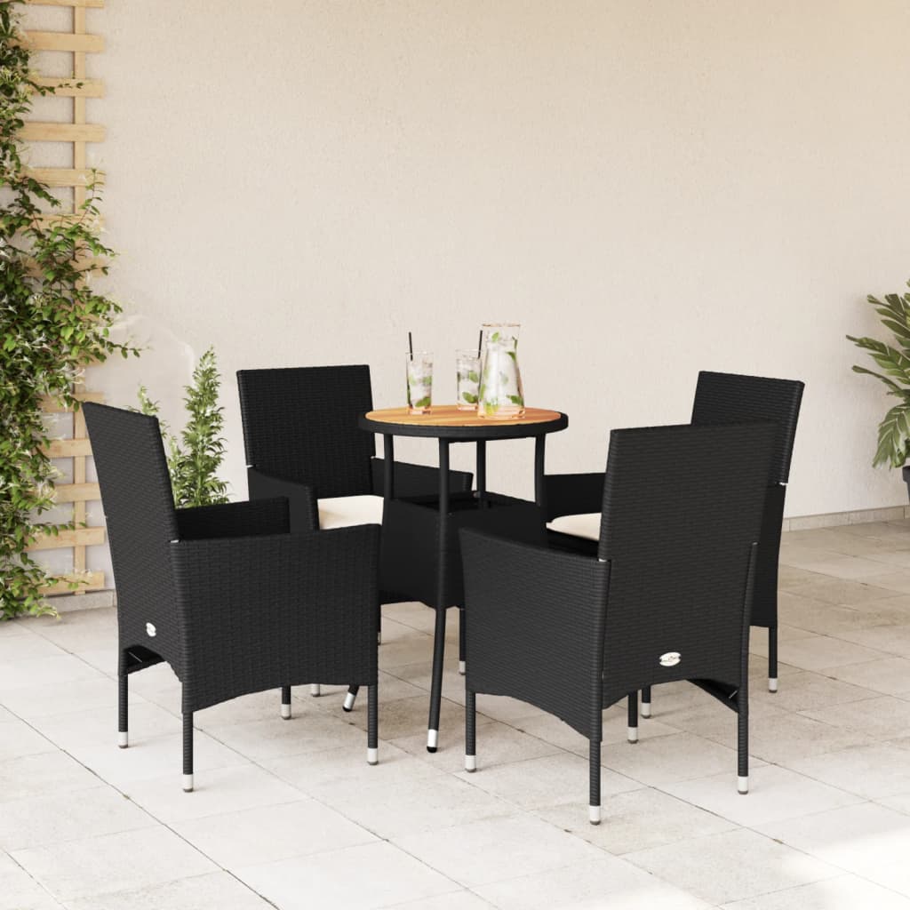 imagem de vidaXL 5 pcs conjunto jantar jardim c/ almofadões vime PE/acácia preto1