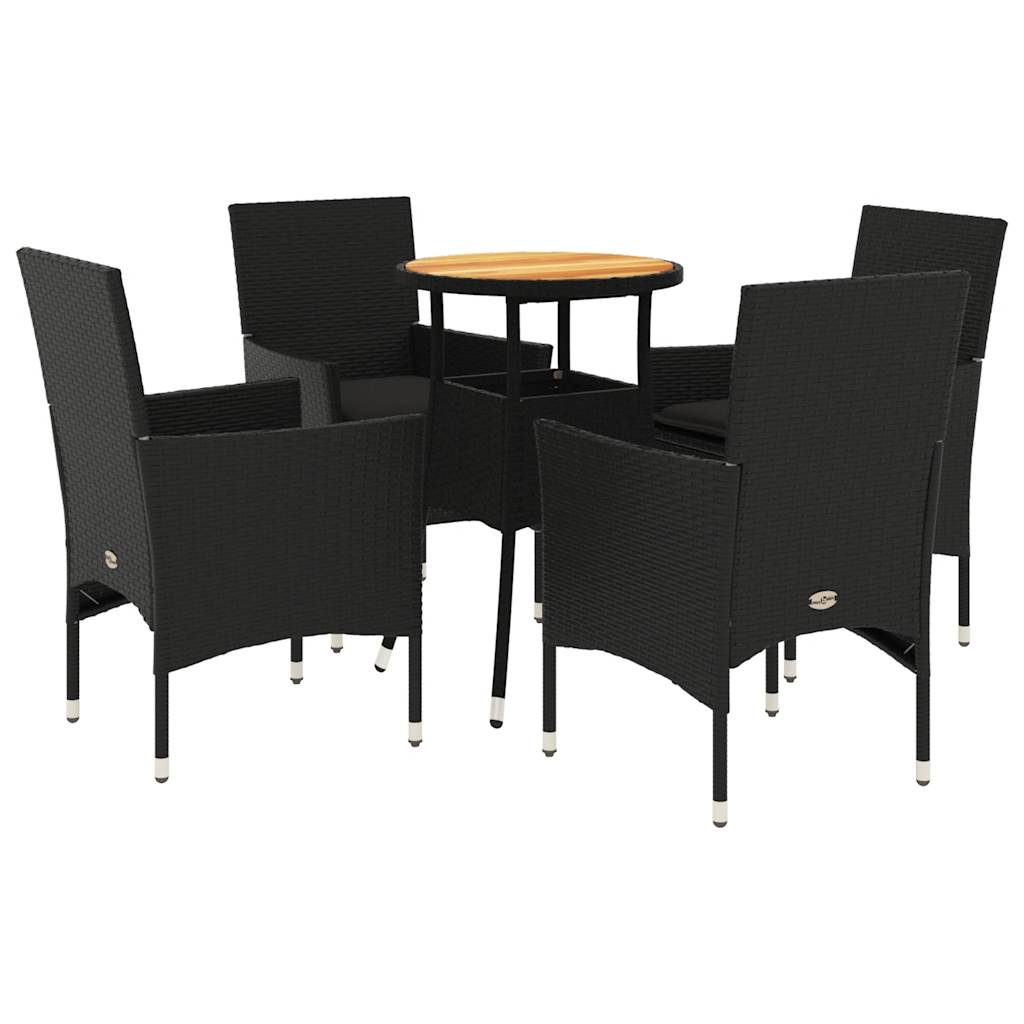 vidaXL Set mobilier grădină perne 5 piese negru poliratan/lemn acacia