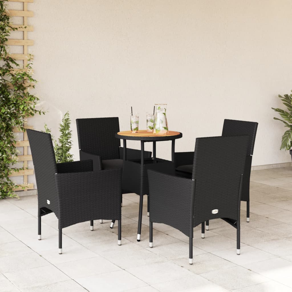 imagem de vidaXL 5 pcs conjunto jantar jardim c/ almofadões vime PE/acácia preto1