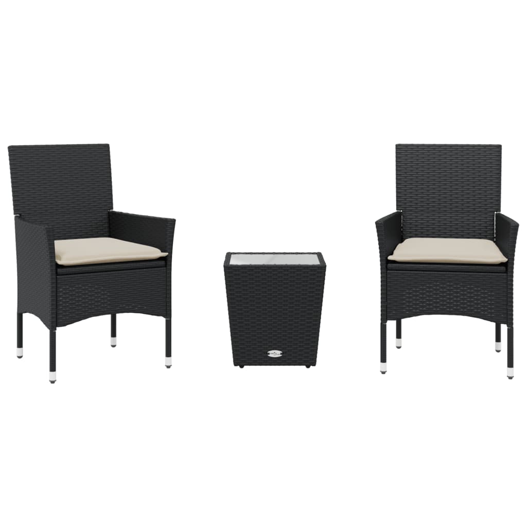 Thumbnail - vidaXL 3-tlg. Bistro-Set mit Kissen Schwarz Poly Rattan und Glas