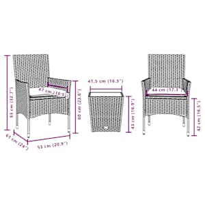 3dílný bistro set s poduškami černý polyratan a sklo - obrázek 7