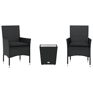 3dílný bistro set s poduškami černý polyratan a sklo - obrázek 2
