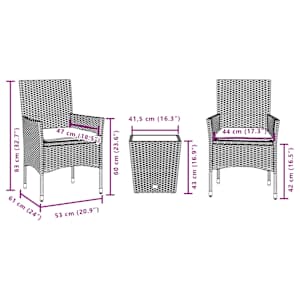3dílný bistro set s poduškami černý polyratan a sklo - obrázek 7