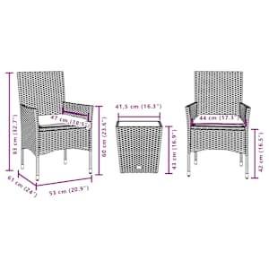 3dílný bistro set s poduškami šedý polyratan a sklo - obrázek 7