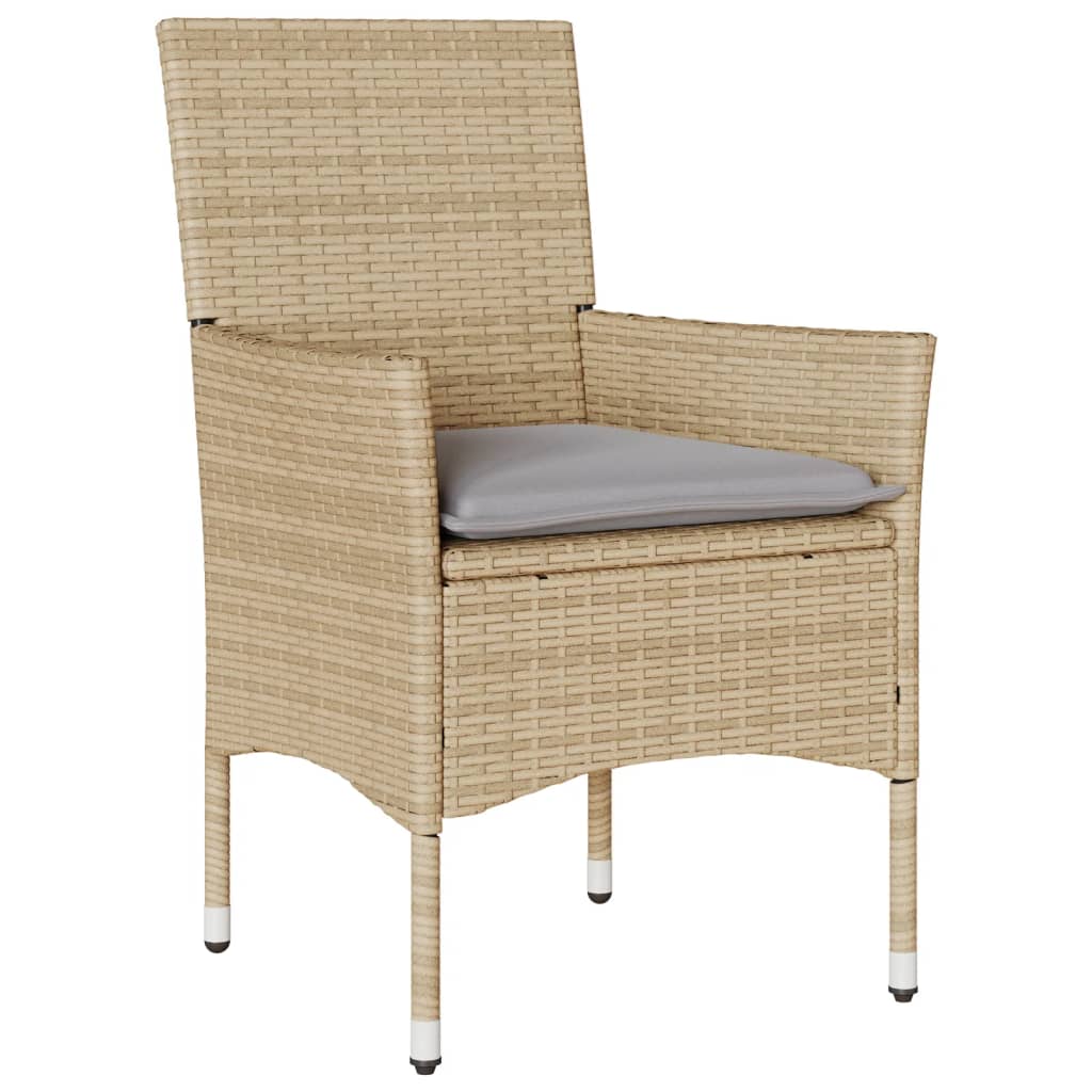 vidaXL 3-delige Bistroset met kussens poly rattan en glas beige afbeelding