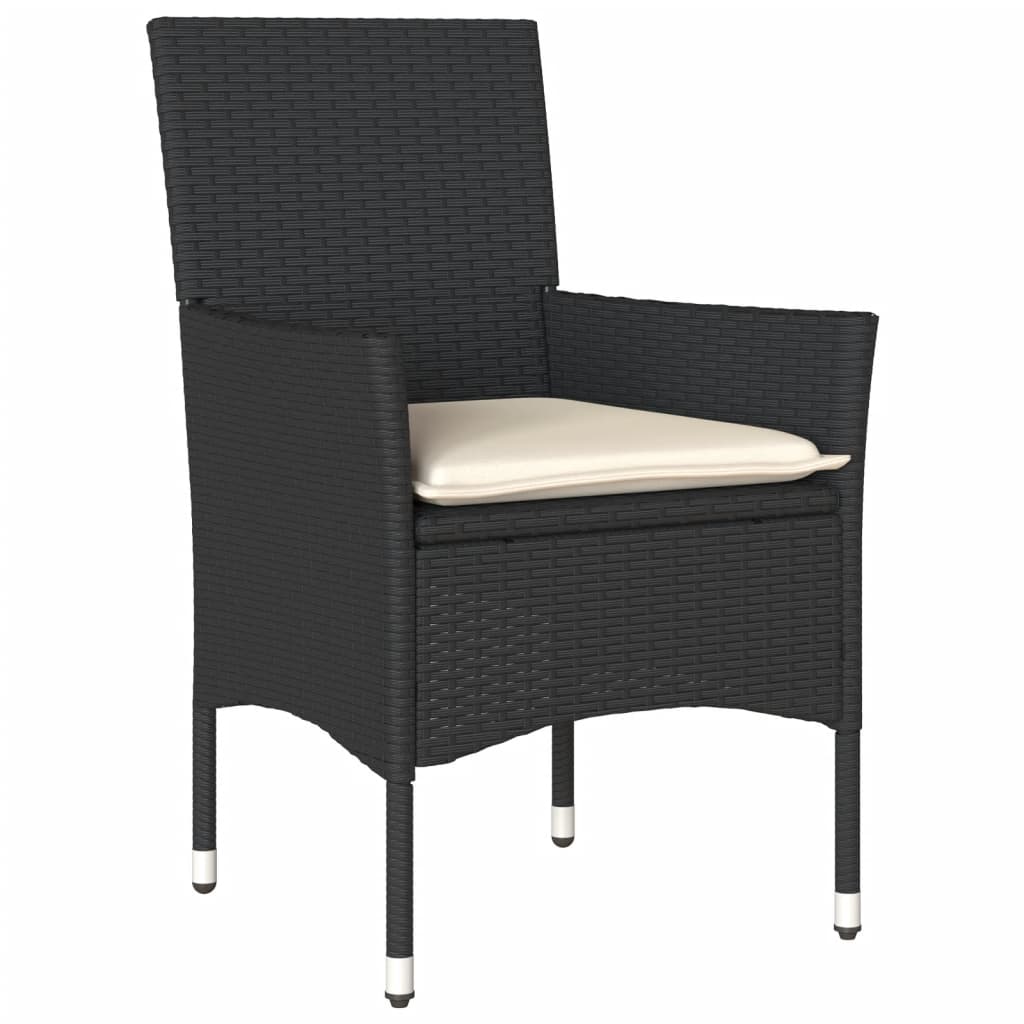 vidaXL 3-delige Bistroset met kussens poly rattan en glas zwart afbeelding