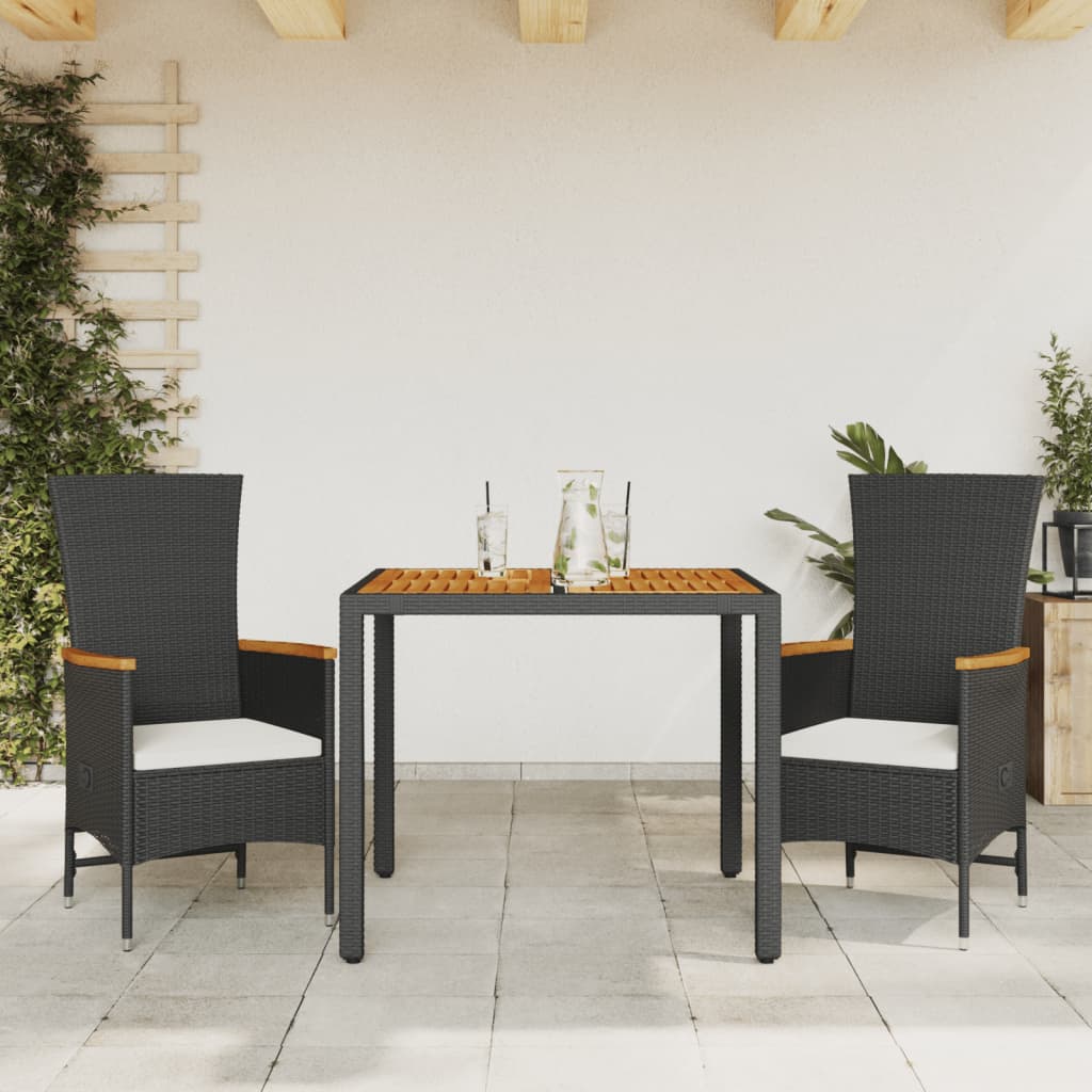 vidaXL Set mobilier de grădină cu perne, 3 piese, negru, poliratan