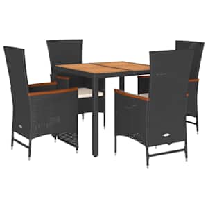 vidaXL 5-osaline aiam&ouml;&ouml;bli komplekt patjadega, must, pol&uuml;rotang