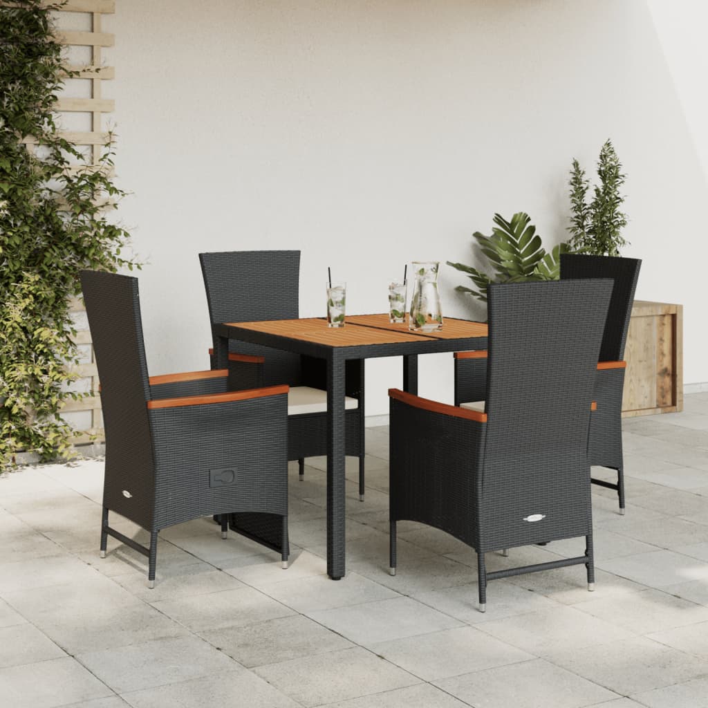 vidaXL Set mobilier de grădină cu perne, 5 piese, negru, poliratan