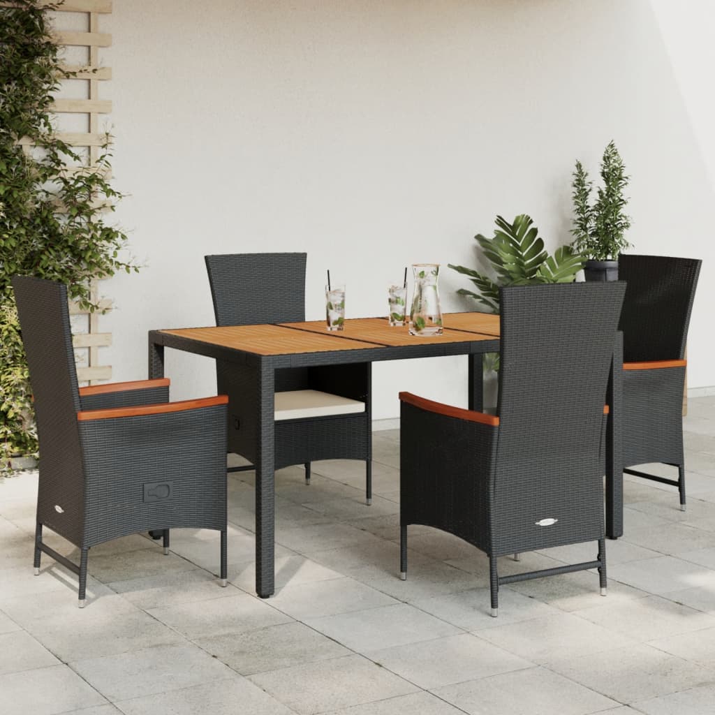 vidaXL Set mobilier de grădină cu perne, 5 piese, negru, poliratan