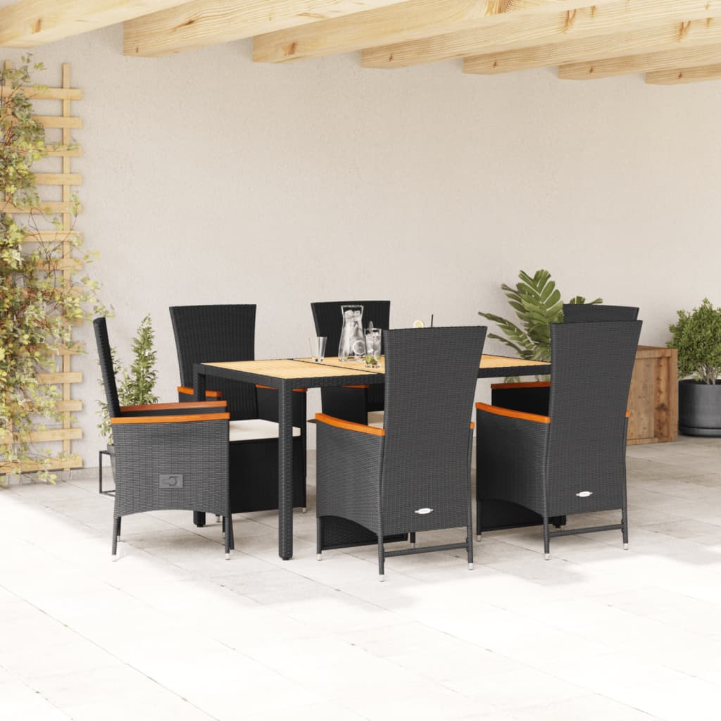 vidaXL Set mobilier de grădină cu perne, 7 piese, negru, poliratan