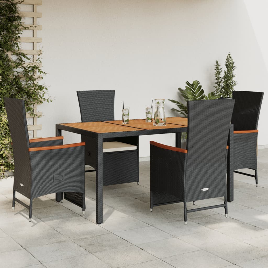 vidaXL Set mobilier de grădină cu perne, 5 piese, negru, poliratan